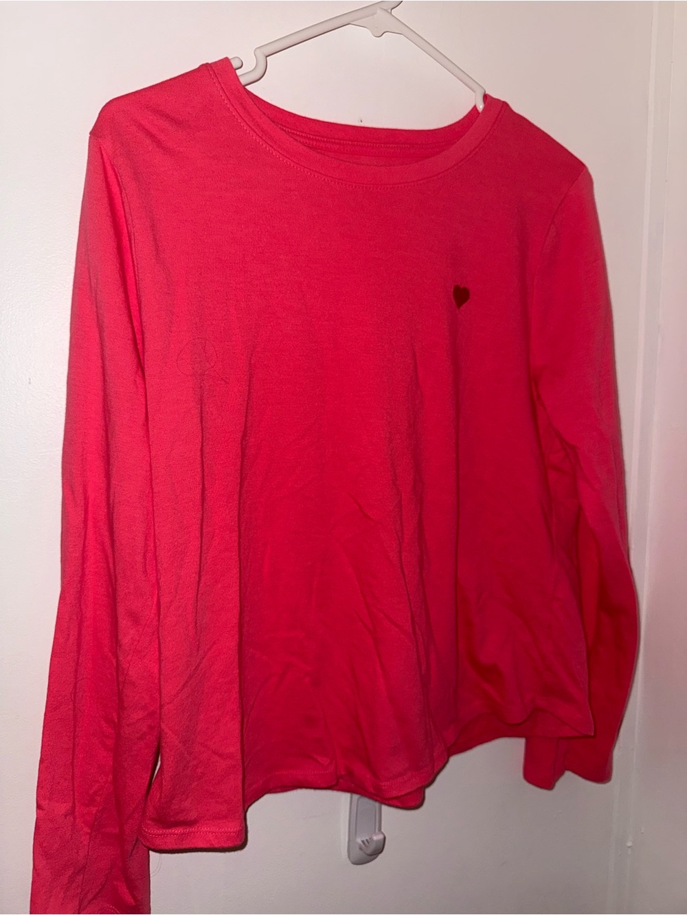 a new day bright coral long sleeve top with embroidered heart